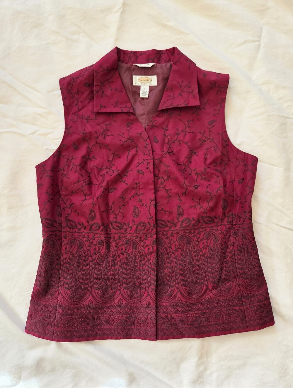 Vintage Talbots | 100% SILK Wine Red Vest With Embroidered Details